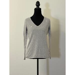 Light Grey Sparkly V-Neck Sweater by Dana Buchman